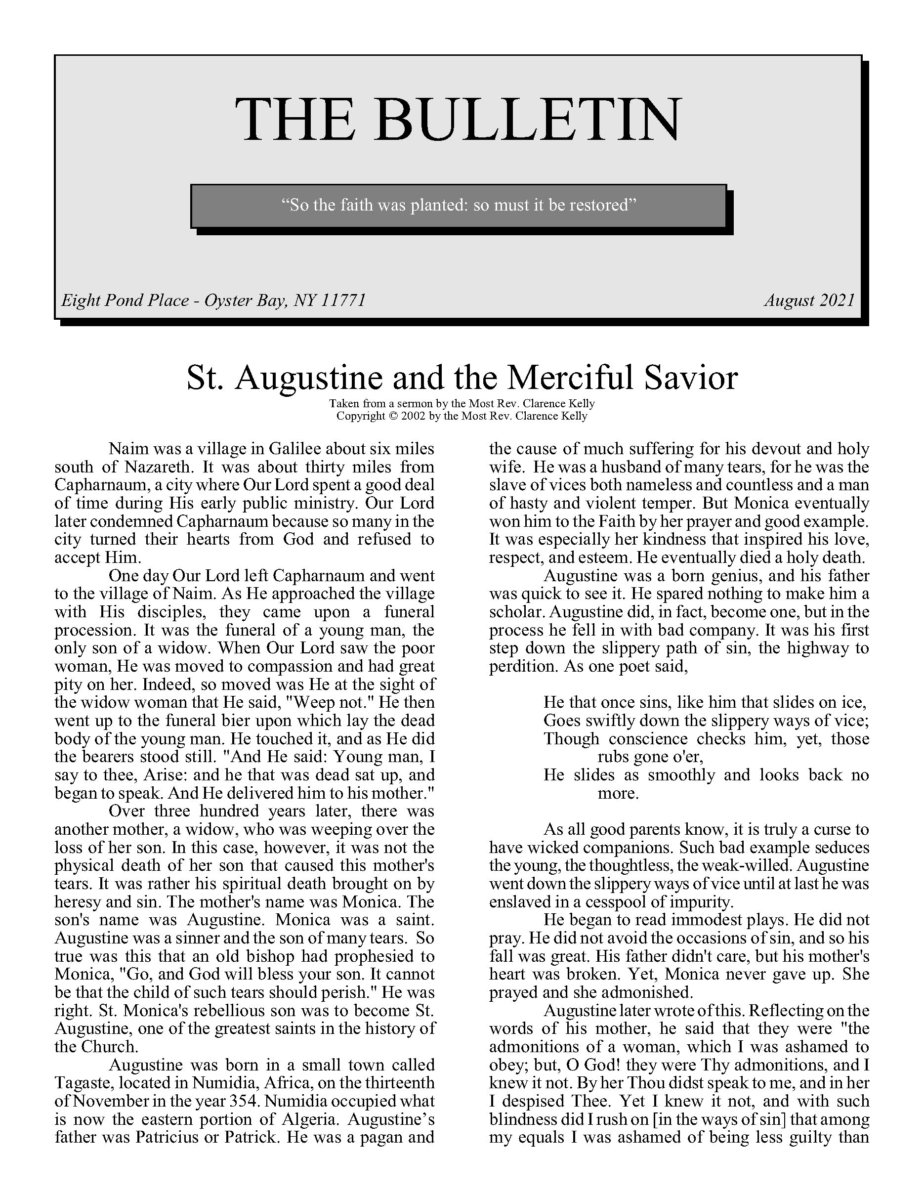 August Bulletin 2021 Congregation of St. Pius V